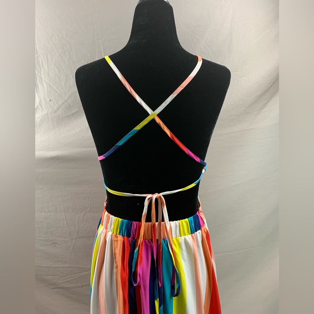 Striped Crisscross Tie Backless Split Thigh Cami Dress - Picture 10 of 10